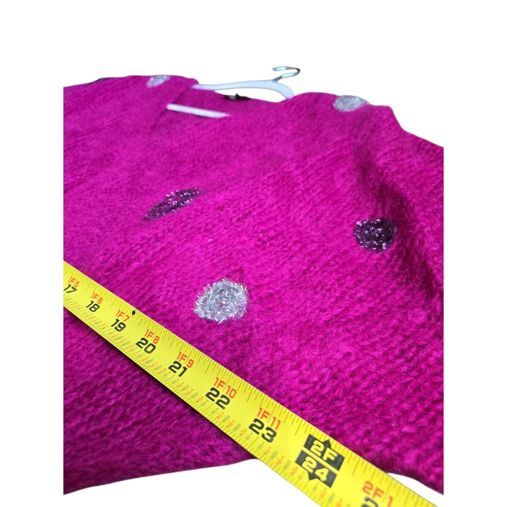 Balzac Italy Magenta Super Kid Mohair V-Neck Polka Dot Sweater IT 42 Vintage - Picture 5 of 13